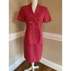 Vintage Preston & York Skirt Suit, Hot Pink Barbie Style, Size 4 Double Breasted